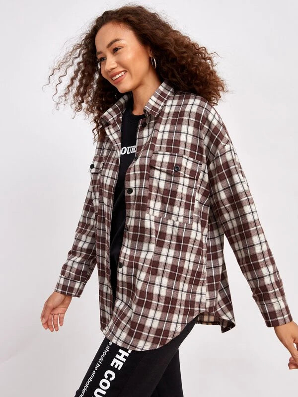 Plaid Button Front Pocket Shirt