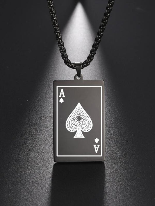 Fashionable and Popular 1pc Men Playing Card Charm Necklace, Stainless Steel Jewelry for Jewelry Gift and for a Stylish Look