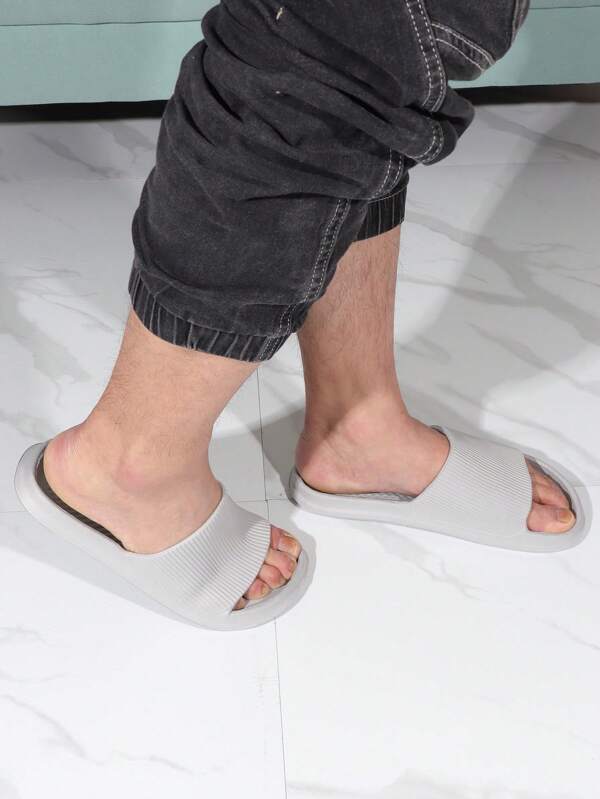 Men Minimalist Single Band Slides, Fashion Bathroom EVA Slides