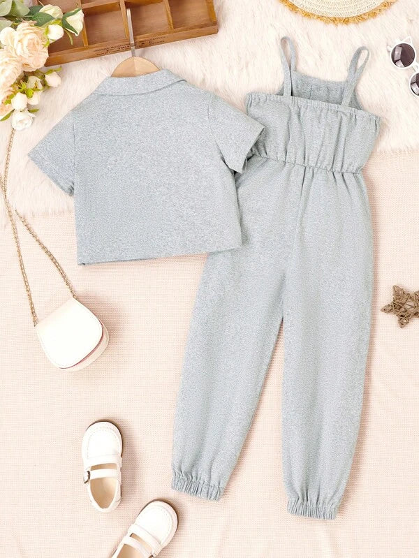 Toddler Girls Letter Patched Detail Shirt & Cami Jumpsuit