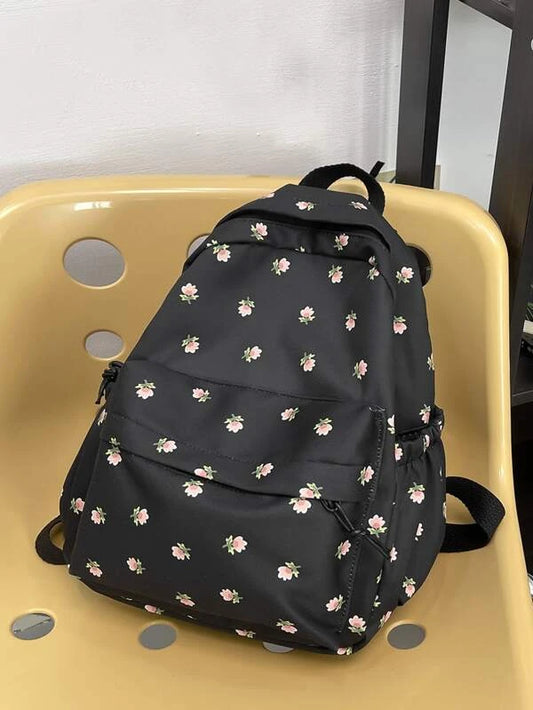 Floral Pattern Classic Backpack Preppy Zipper For School