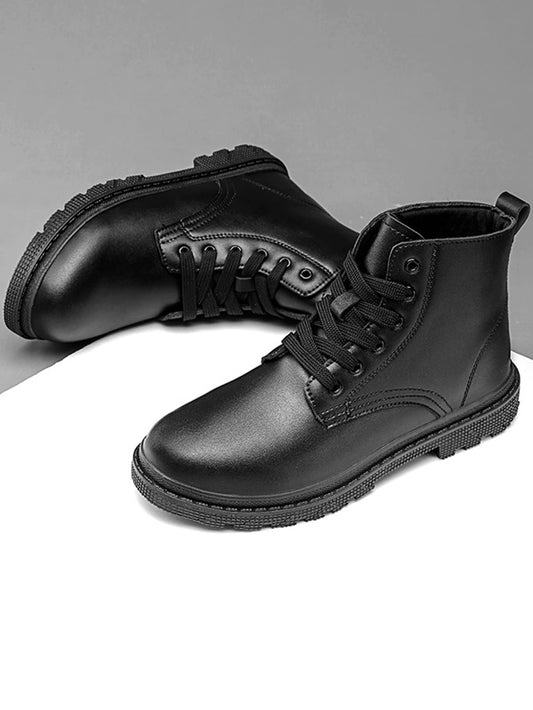 Men Lace-up Front Combat Boots, Fashion Boots Black