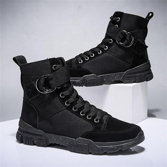 Men's High-top British Style Work Boot With Trendy Korean Design, Casual Winter Snow Boot