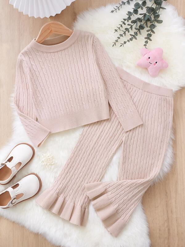 Toddler Girls Cable Knit Sweater & Ruffle Hem Knit Pants