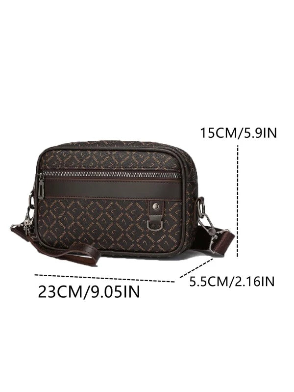 A brown letter PU shoulder bag with a crossbody bag, fashionable carrying bag suitable for men's daily travel, upper version commuting