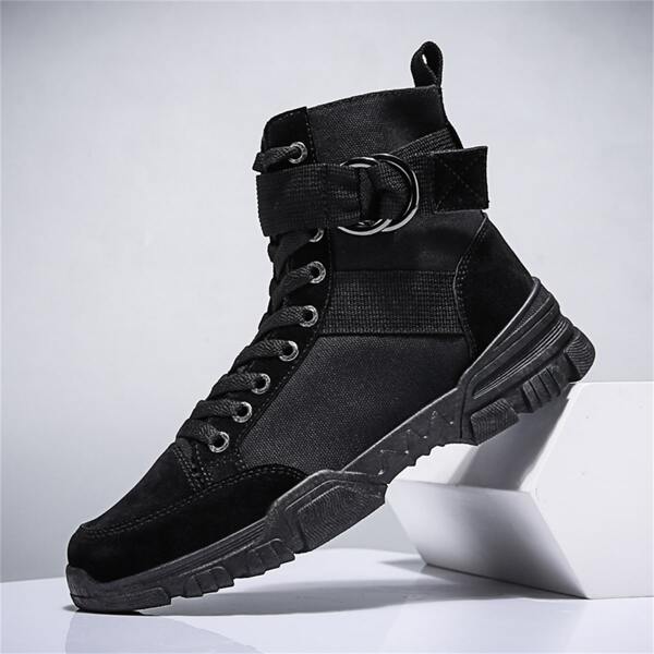 Men's High-top British Style Work Boot With Trendy Korean Design, Casual Winter Snow Boot