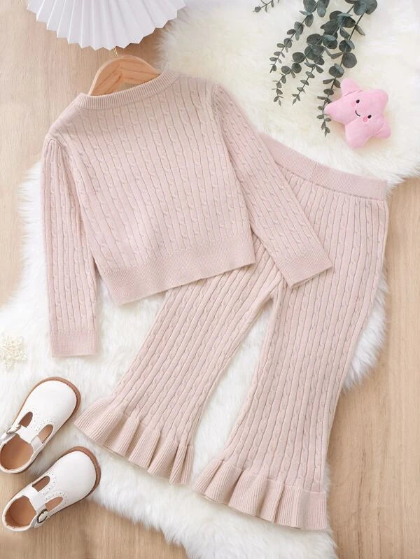 Toddler Girls Cable Knit Sweater & Ruffle Hem Knit Pants