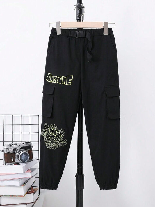 SHEIN Boys' Casual Letter Print Woven Jogger Pants