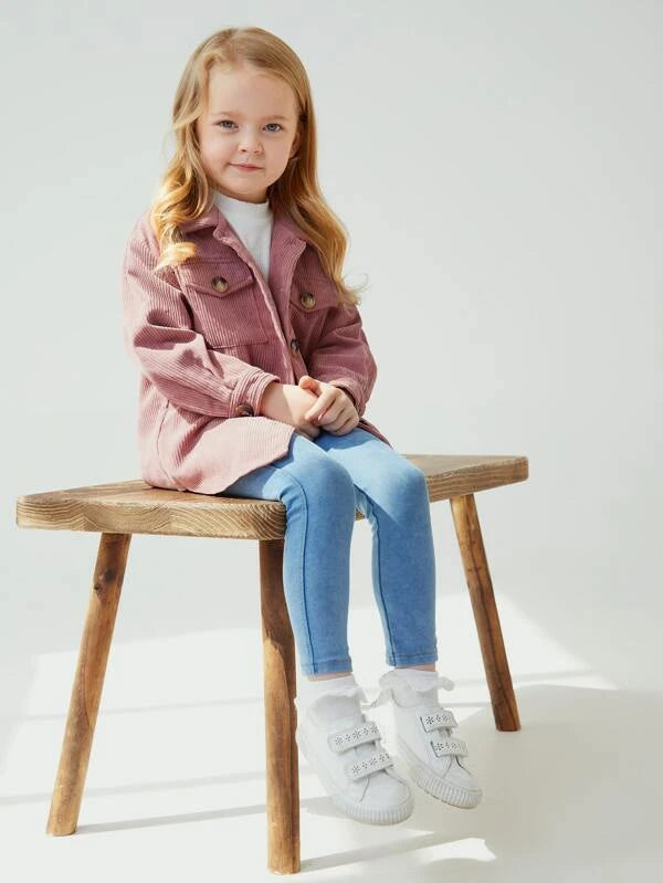 SHEIN Kids EVRYDAY Toddler Girls Flap Pocket Drop Shoulder Corduroy Coat