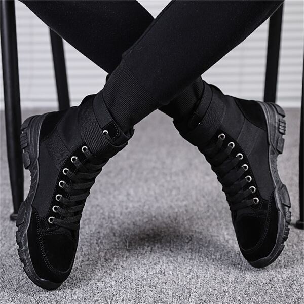 Men's High-top British Style Work Boot With Trendy Korean Design, Casual Winter Snow Boot