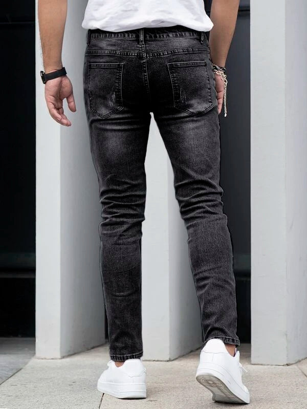 Men Slant Pocket Cat Scratch Jeans