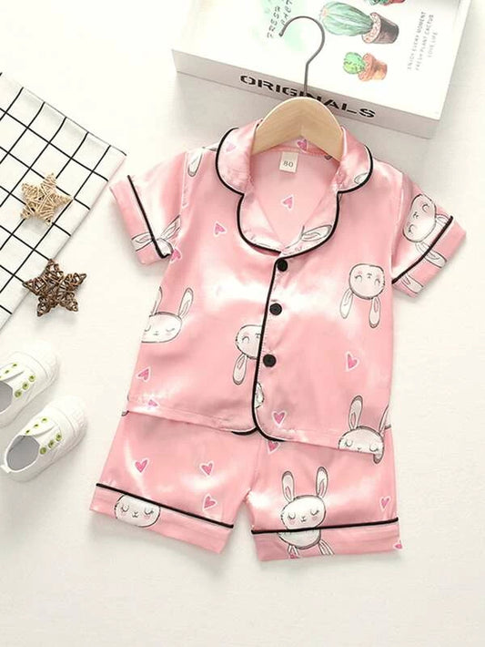 Toddler Girls Cartoon Graphic Satin PJ Set