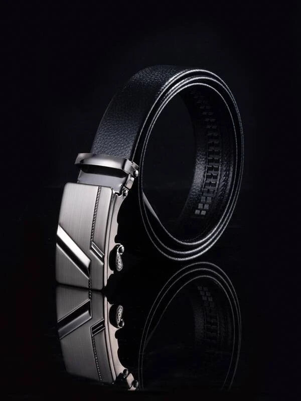 Men Litchi Embossed Automatic Buckle Belt