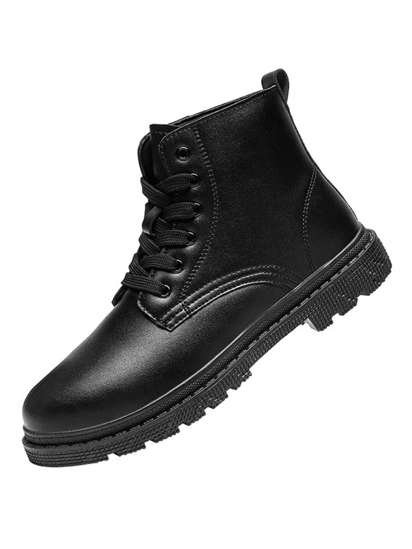 Men Lace-up Front Combat Boots, Fashion Boots Black