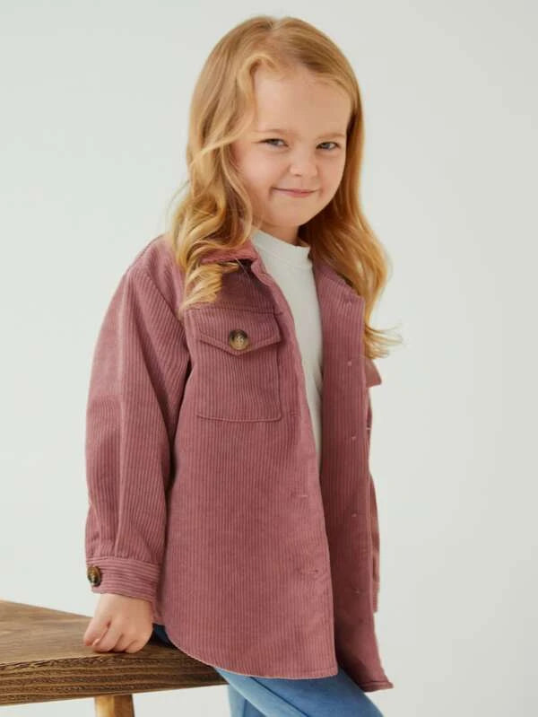 SHEIN Kids EVRYDAY Toddler Girls Flap Pocket Drop Shoulder Corduroy Coat