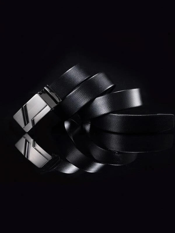 Men Litchi Embossed Automatic Buckle Belt