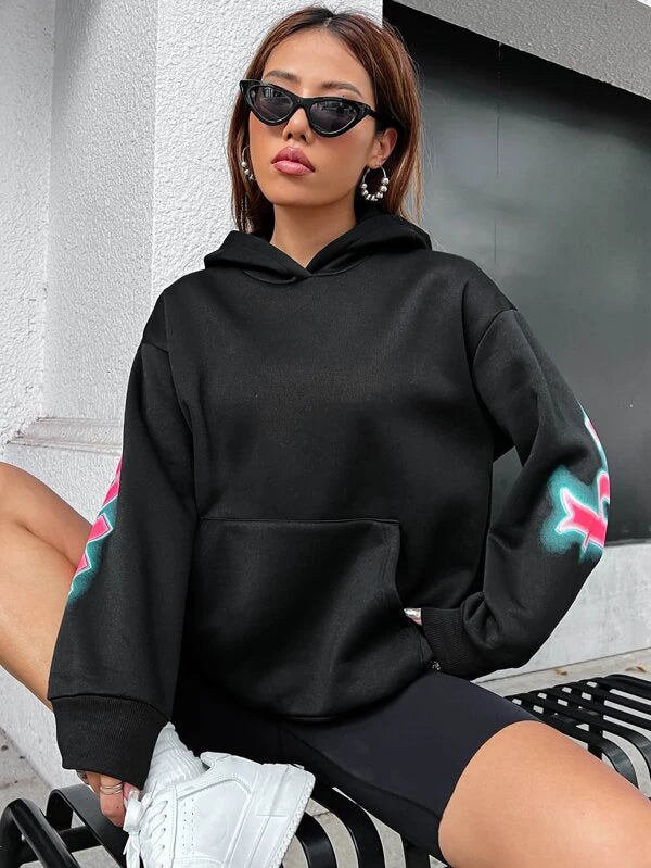 SHEIN Coolane Slogan Graphic Kangaroo Pocket Drop Shoulder Hoodie