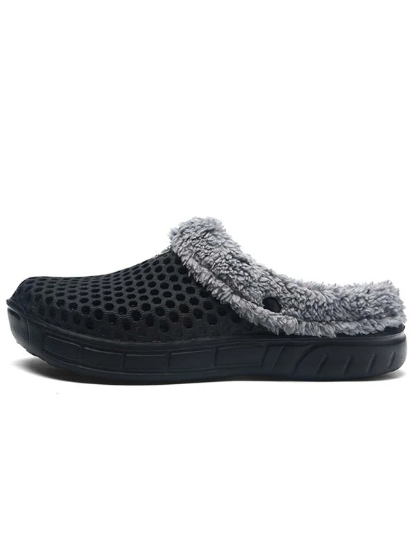 Men Minimalist Hollow Out Slippers Winter Warm Fleece Clogs Inspired Shoes, Non-Slip For Indoors Home Cozy Style House Shoes