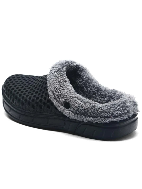 Men Minimalist Hollow Out Slippers Winter Warm Fleece Clogs Inspired Shoes, Non-Slip For Indoors Home Cozy Style House Shoes