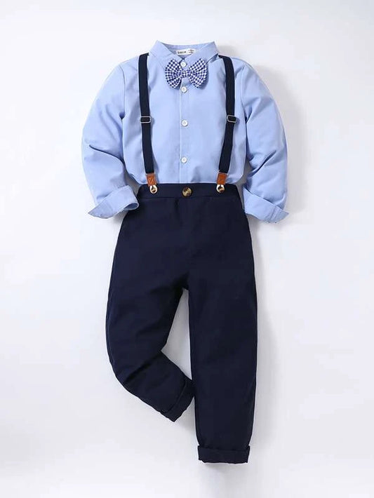 Boys Bow Front Shirt & Suspender Pants