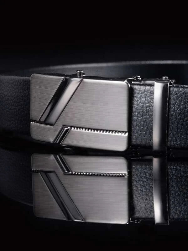 Men Litchi Embossed Automatic Buckle Belt