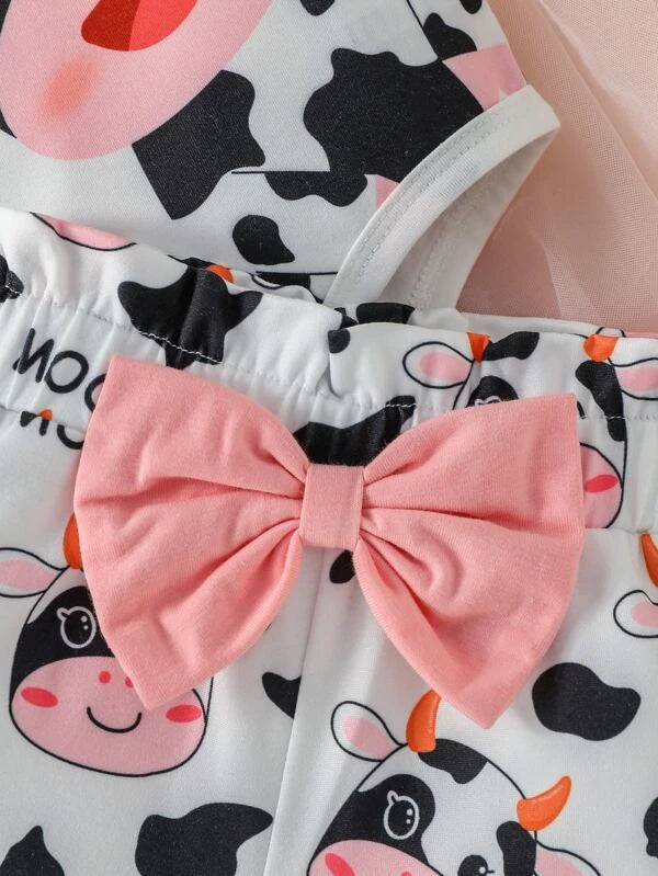 Baby Cow Print Bodysuit & Bow Front Shorts
