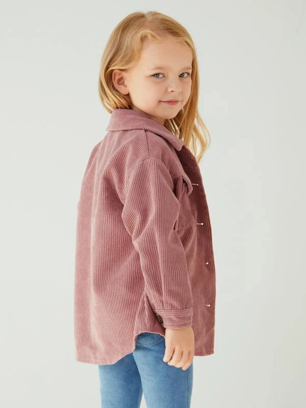 SHEIN Kids EVRYDAY Toddler Girls Flap Pocket Drop Shoulder Corduroy Coat