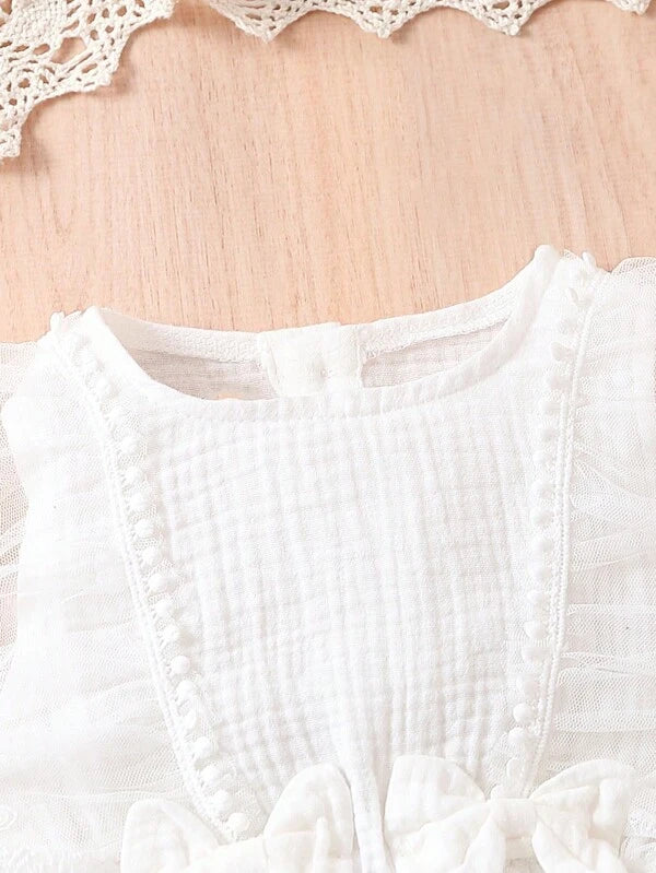 Newborn Baby Girls' Elegant, Romantic, Casual, Comfortable, Fashionable, Simple, Practical, Versatile, Cute, Soft And Comfortable My Mom And Me Matching Dress With Pleats, Lace And Mesh