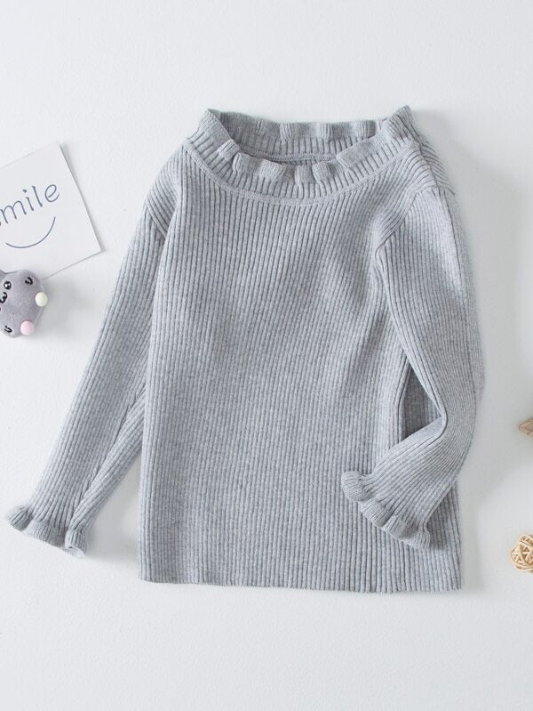 YINGZIFANG Toddler Girls Ruffle Trim Ribbed Knit Sweater