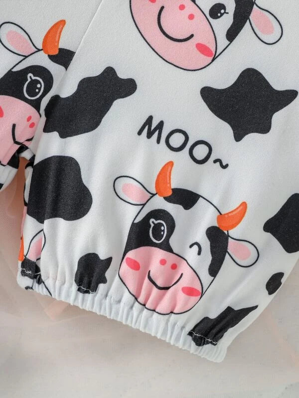 Baby Cow Print Bodysuit & Bow Front Shorts