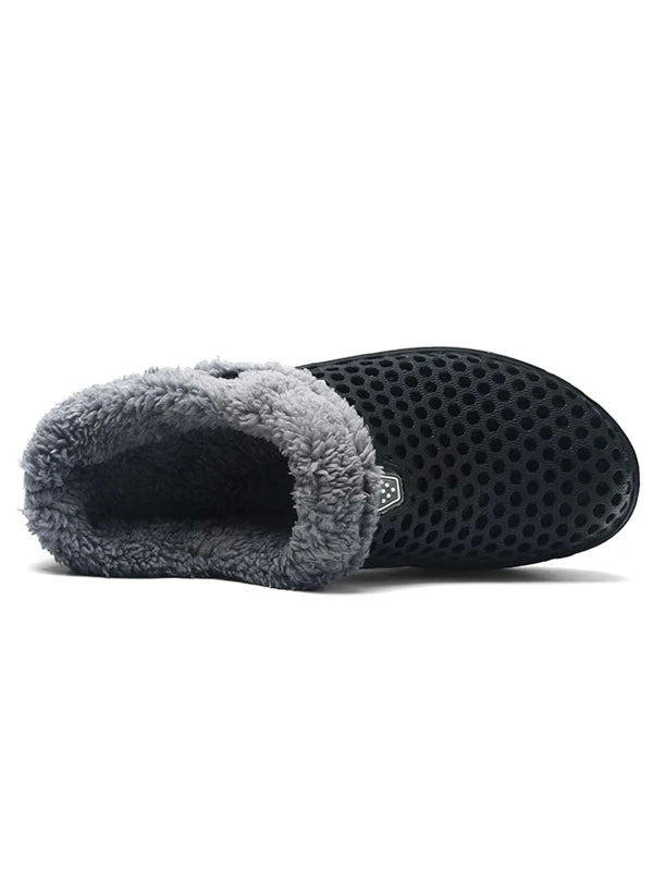 Men Minimalist Hollow Out Slippers Winter Warm Fleece Clogs Inspired Shoes, Non-Slip For Indoors Home Cozy Style House Shoes