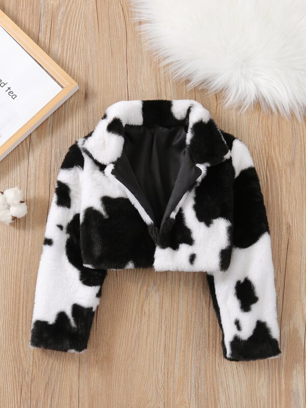 SHEIN Kids EVRYDAY Toddler Girls Cow Pattern Flannel Jacket