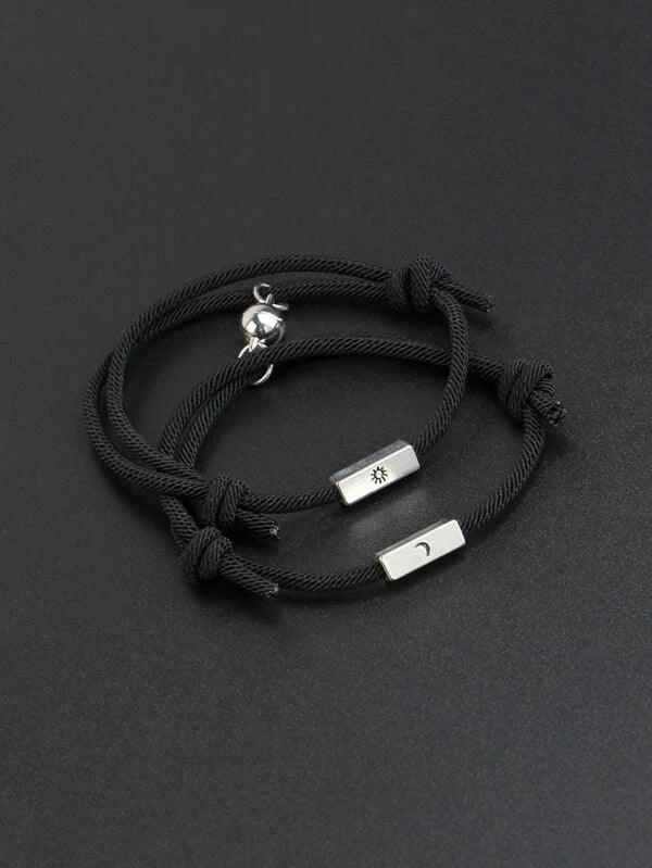 2pcs Men Sun & Moon Detail Bracelet