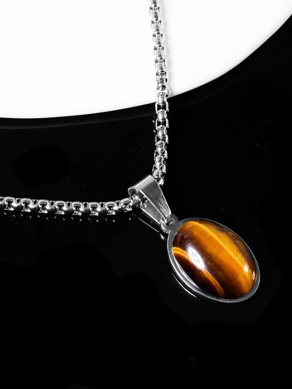 1pc Stainless Steel Trendy Street Sign Pendant Chain Necklace, Unisex Fashion Item With Twist Chain Design, Featuring Chinese Vintage Elements, For Men And Women, Perfect For Sweater Style