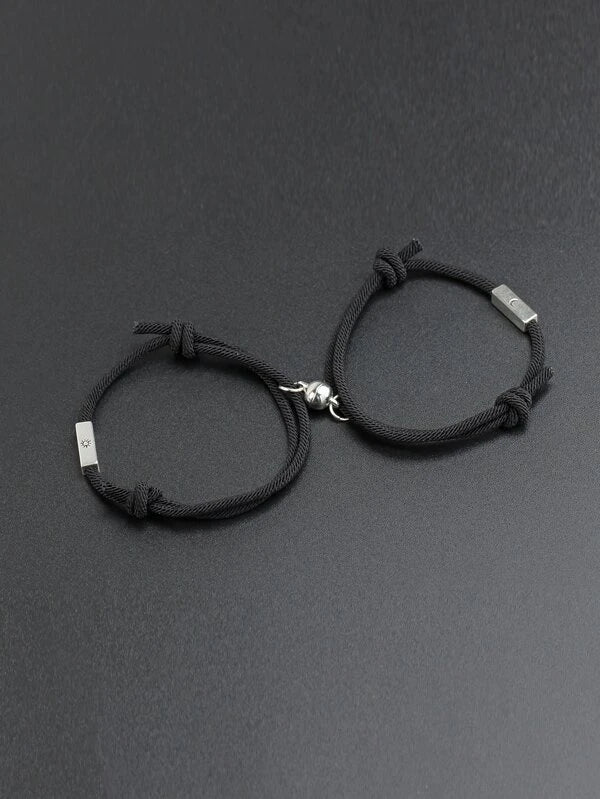 2pcs Men Sun & Moon Detail Bracelet