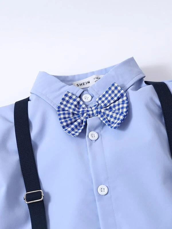 Boys Bow Front Shirt & Suspender Pants