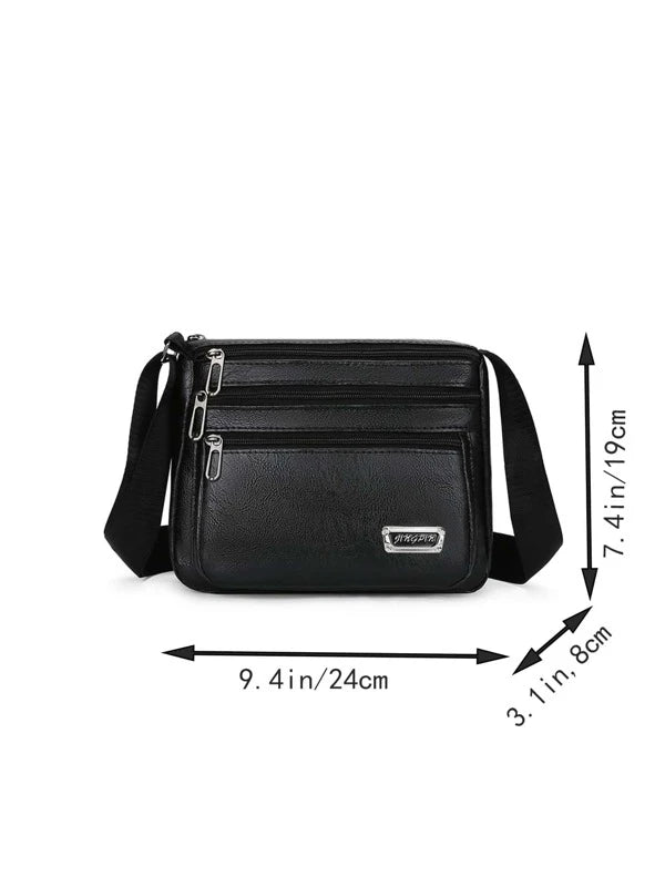 High School Students University Freshman functional sling bag shoulder bag casual bag Men Letter Patch Decor Shoulder Bag Fashion Retro Men's PU Square Bag,Handbag Schoolbag For Travel,College,Commute