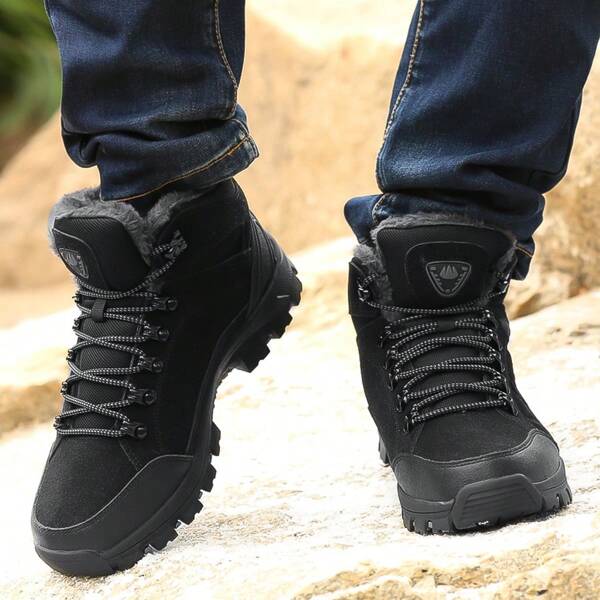 Men's Winter Outdoor Plus Velvet Boots, Mid-top Anti-slip Mountaineering Hiking Shoes Sports Snow Boots