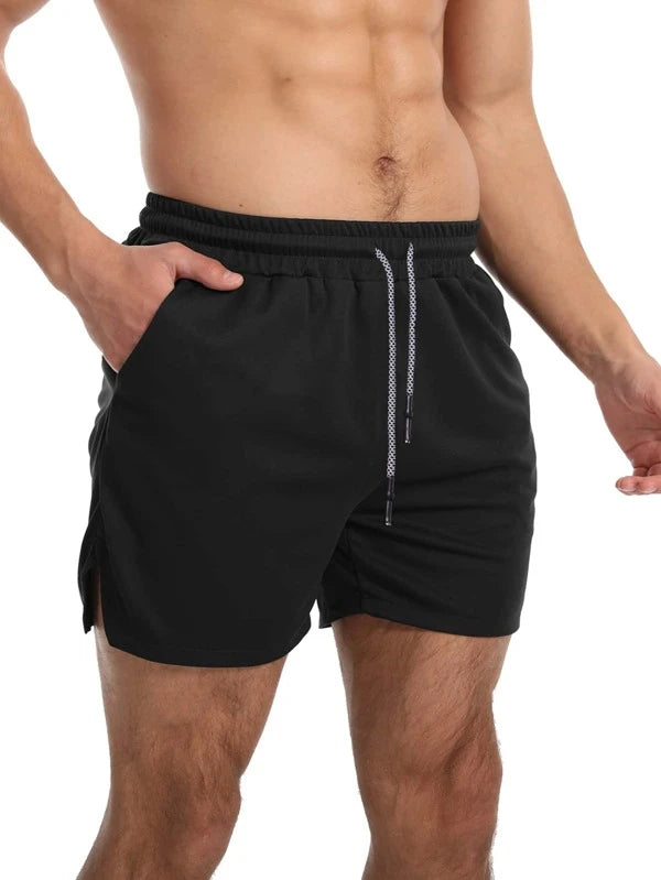 Men Split Hem Drawstring Waist Sports Shorts With Phone Pocket