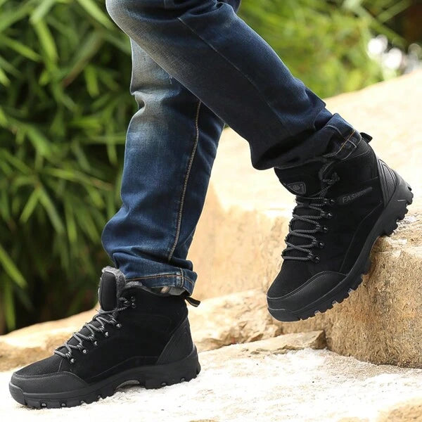 Men's Winter Outdoor Plus Velvet Boots, Mid-top Anti-slip Mountaineering Hiking Shoes Sports Snow Boots