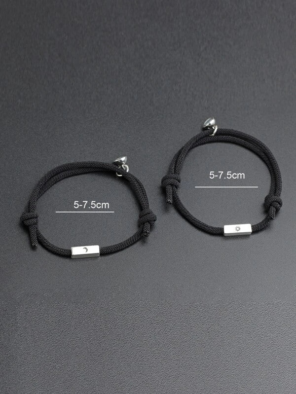 2pcs Men Sun & Moon Detail Bracelet