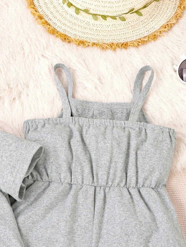 Toddler Girls Letter Patched Detail Shirt & Cami Jumpsuit