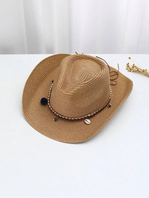 Bead Decor Straw Hat