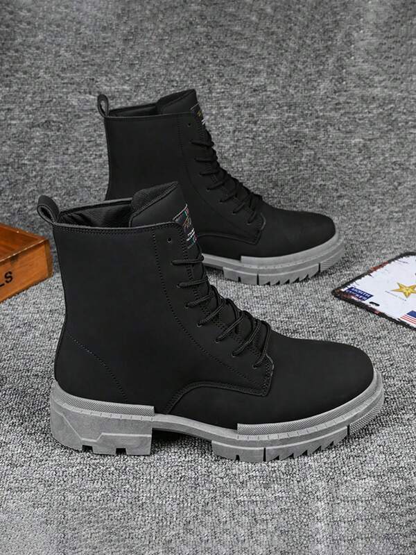 1pair Men's Boots With Letter Print For Autumn And Winter