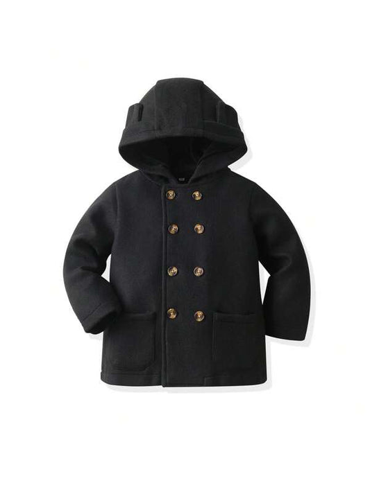 Young Boy Double Breasted 3D Ear Design Hooded Overcoat