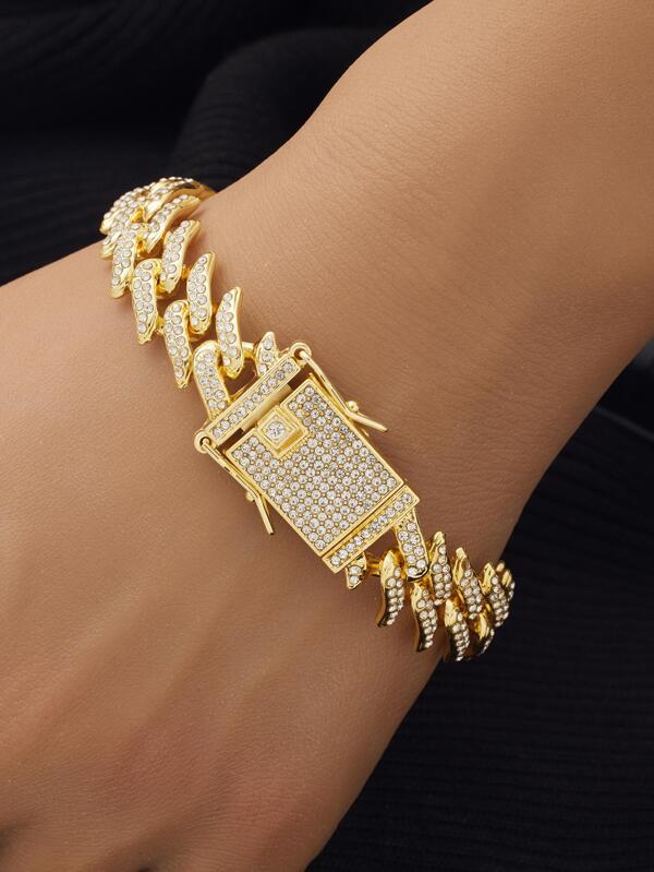 1pc Luxury Cubic Zirconia Decor Bracelet For Men For Daily Decoration Copper Punk Hip Pop Style