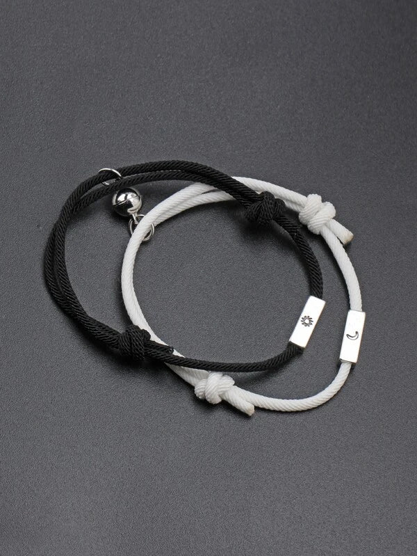 2pcs Men Sun & Moon Detail Bracelet