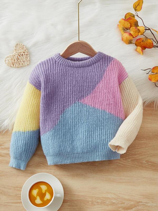 SHEIN Kids EVRYDAY Toddler Girls Color Block Drop Shoulder Sweater