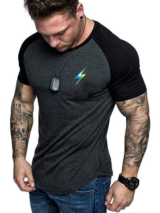 Men Holographic Lightning Print Raglan Sleeve Sports Tee