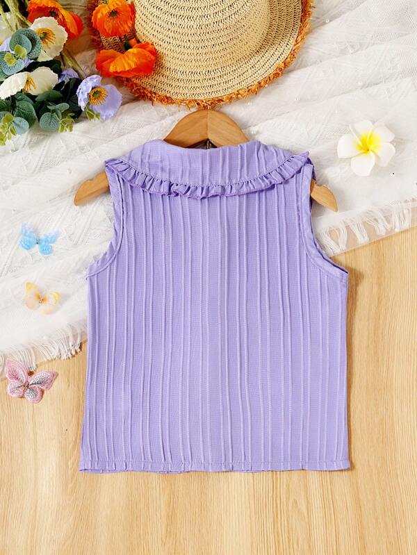 Young Girl Floral Embroidery Peter Pan Collar Sleeveless Shirt